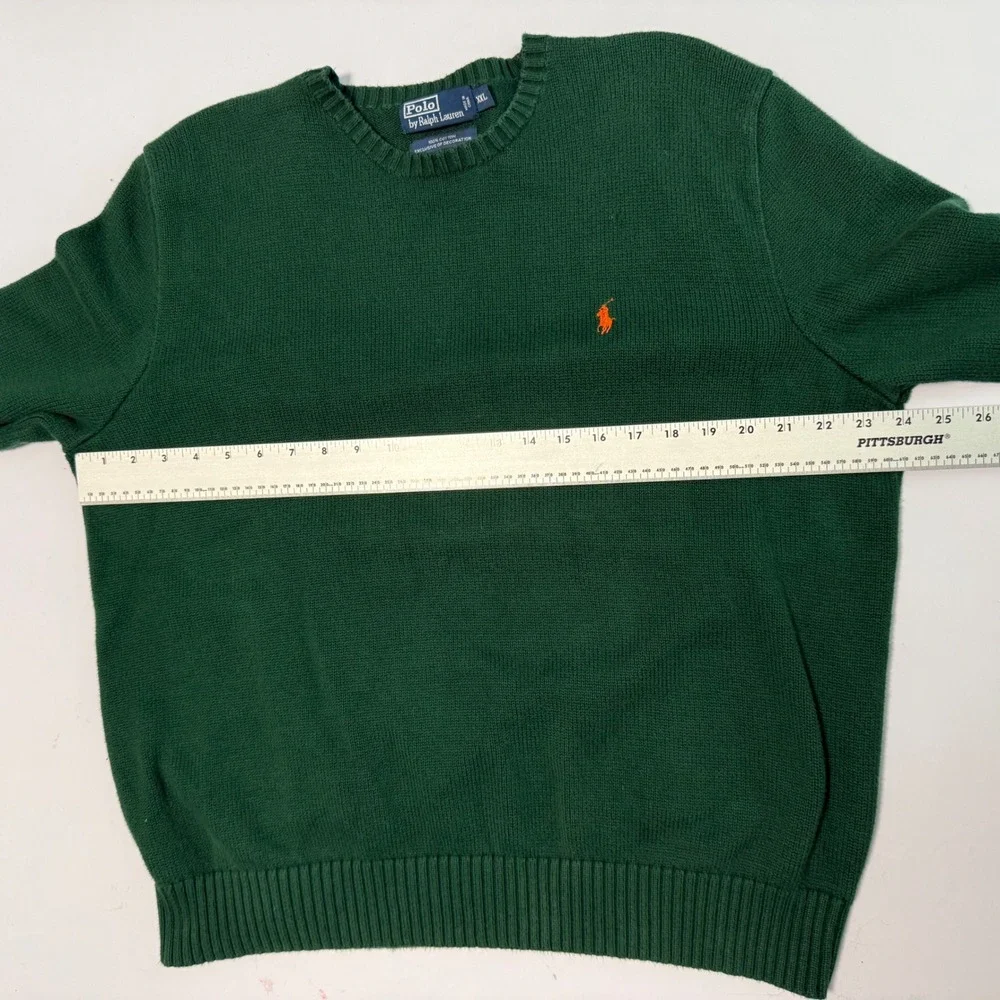 Polo Ralph Lauren Mens XXL Green Cotton Crewneck Sweater‎ Orange Pony Logo